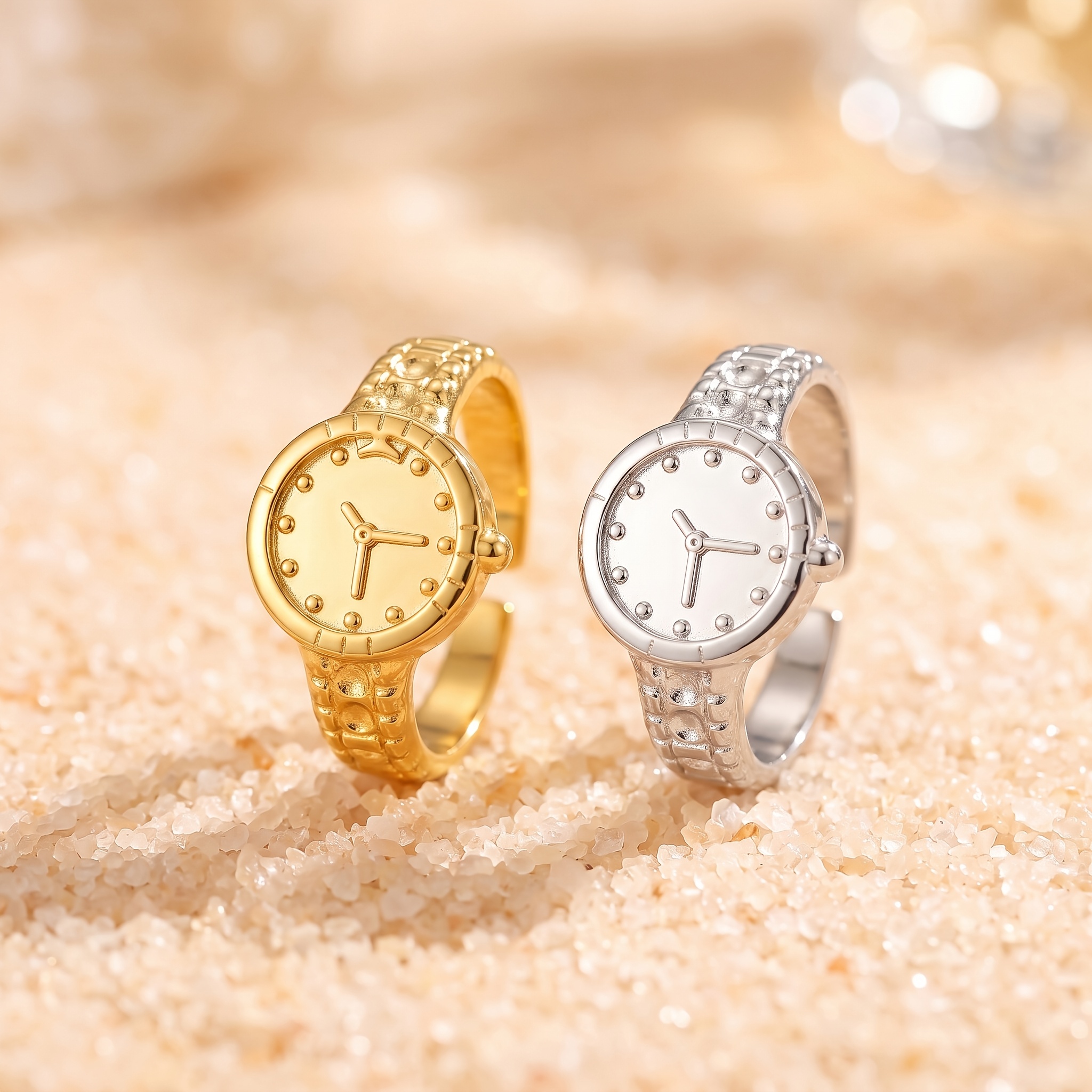 Unisex Vintage Clock Dial Texture Design Stainless Steel Open Ring